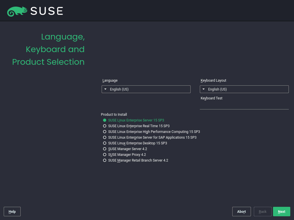 Language, keyboard, and product selection Language, keyboard, and product selection