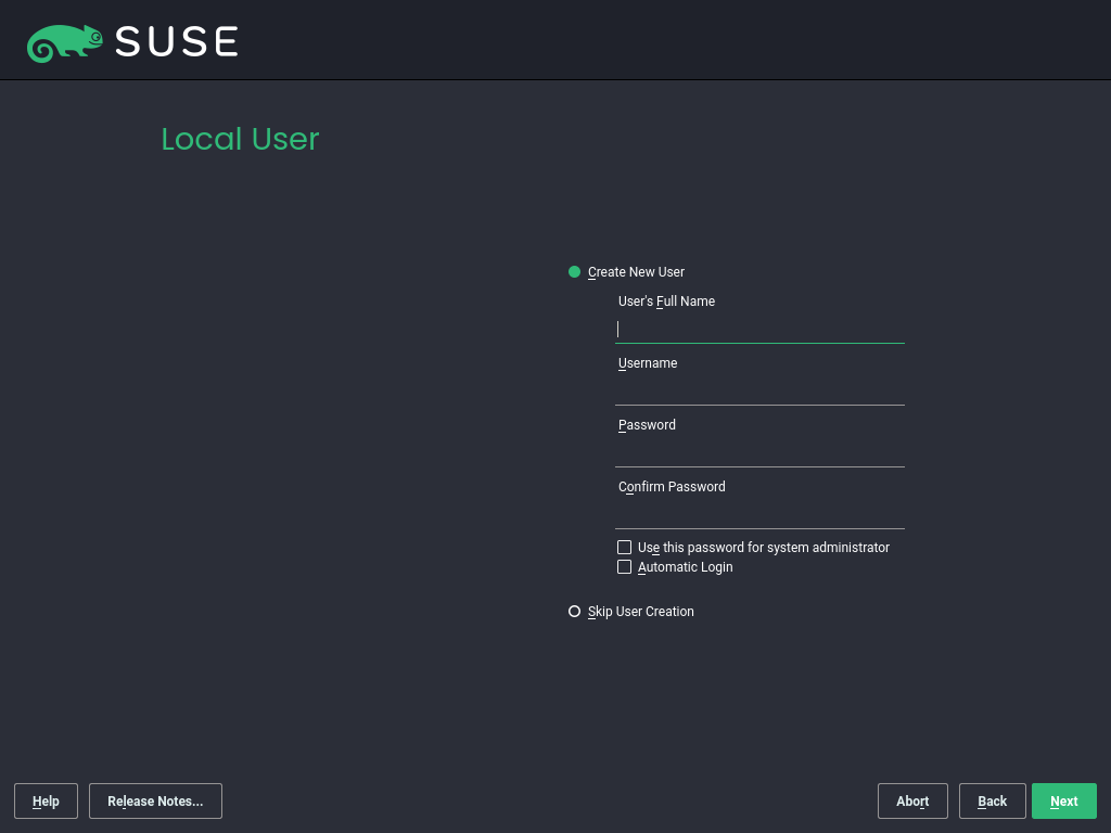 Create New User Create New User