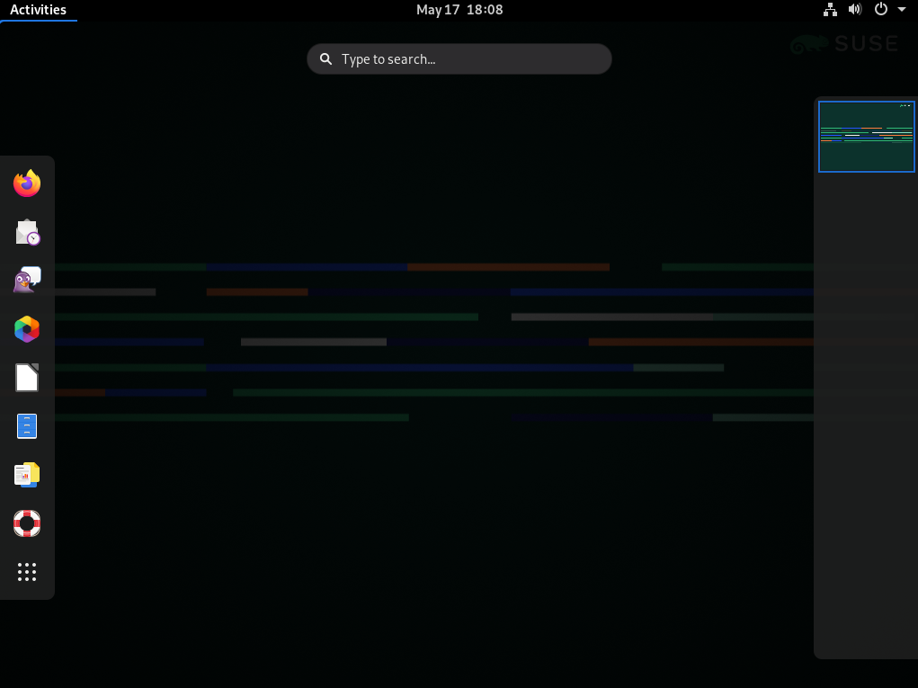 GNOME desktop with activities overview GNOME desktop with activities overview