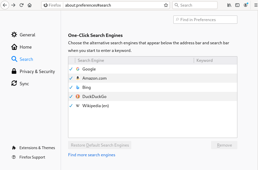 Firefox—manage search engines Firefox—manage search engines