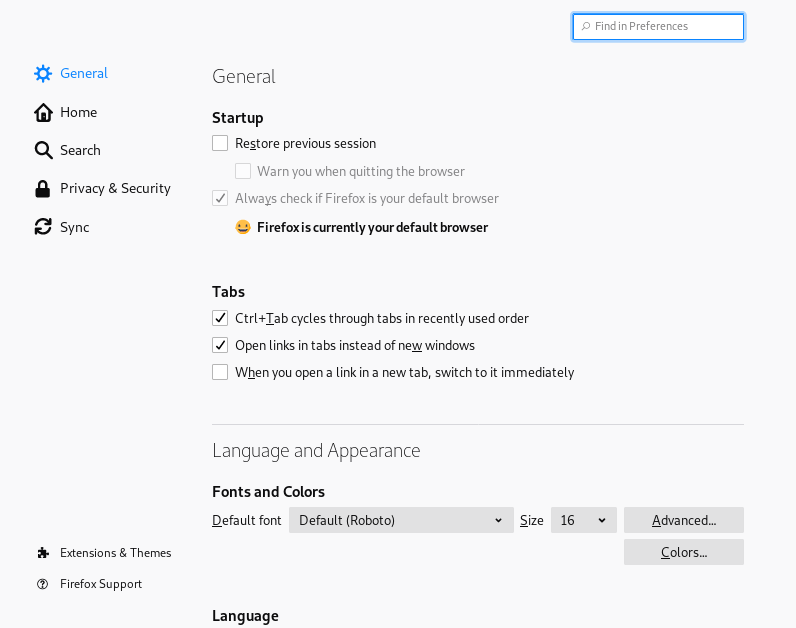 The preferences window The preferences window