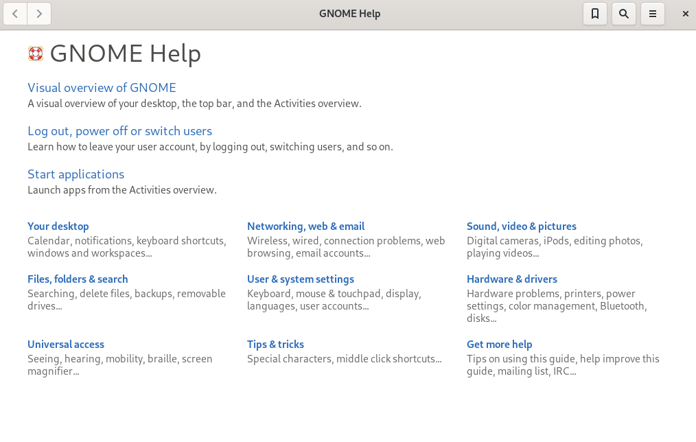 Main window of Help Main window of Help
