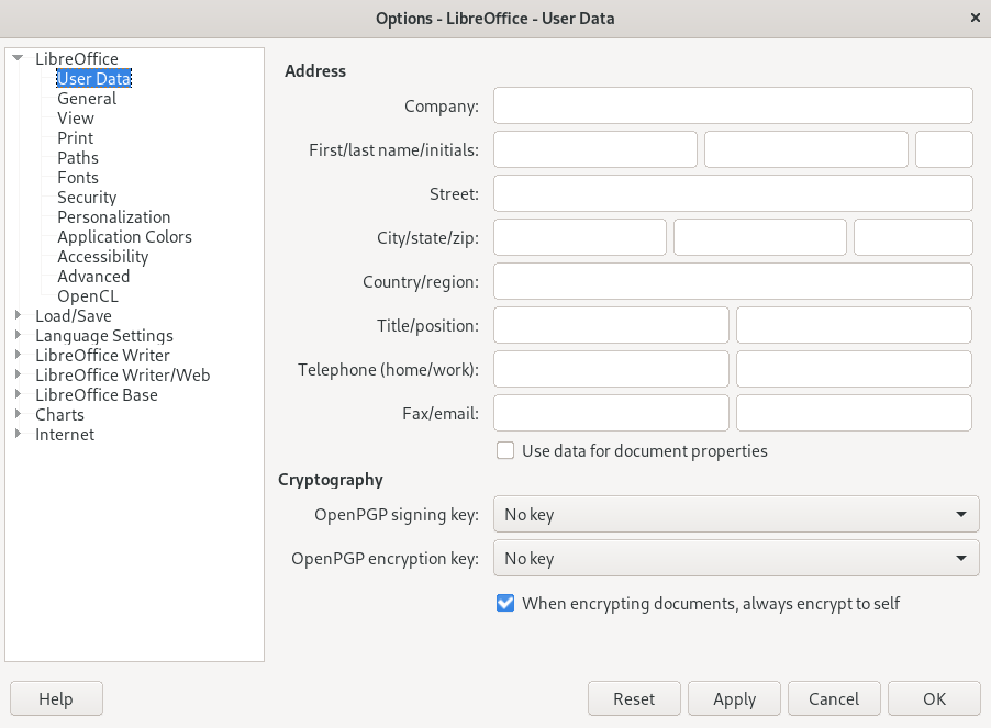 The options window The options window