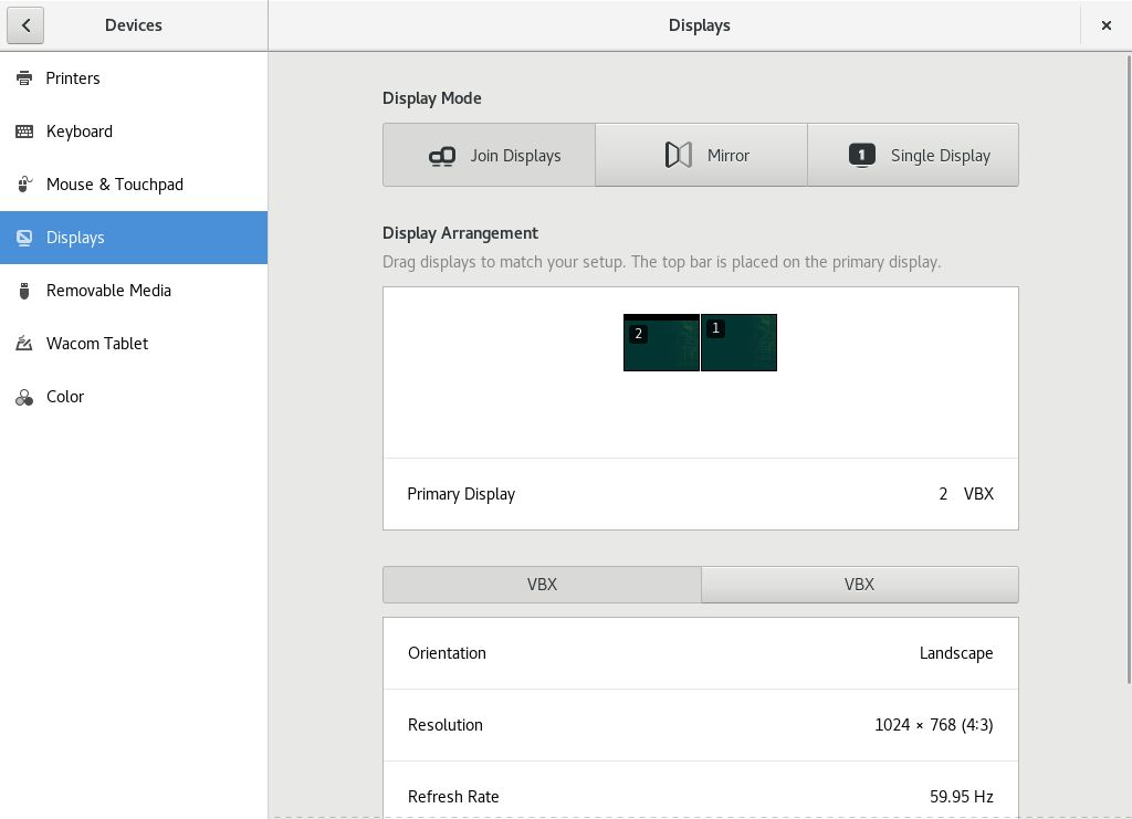 Single monitor settings dialog Single monitor settings dialog