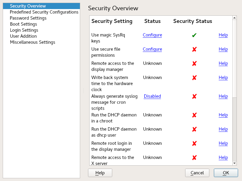 YaST security center and hardening: security overview YaST security center and hardening: security overview