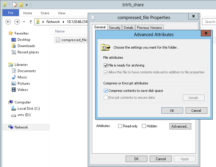 Windows Explorer Advanced Attributes dialog Windows Explorer Advanced Attributes dialog