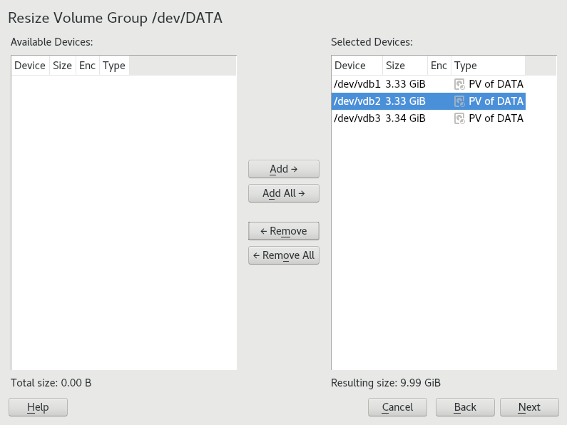 Volume group change Volume group change