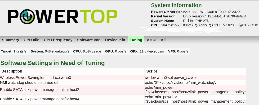 HTML powerTOP report HTML powerTOP report