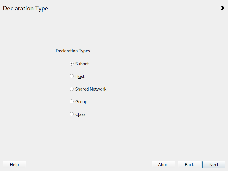 DHCP server: selecting a declaration type DHCP server: selecting a declaration type