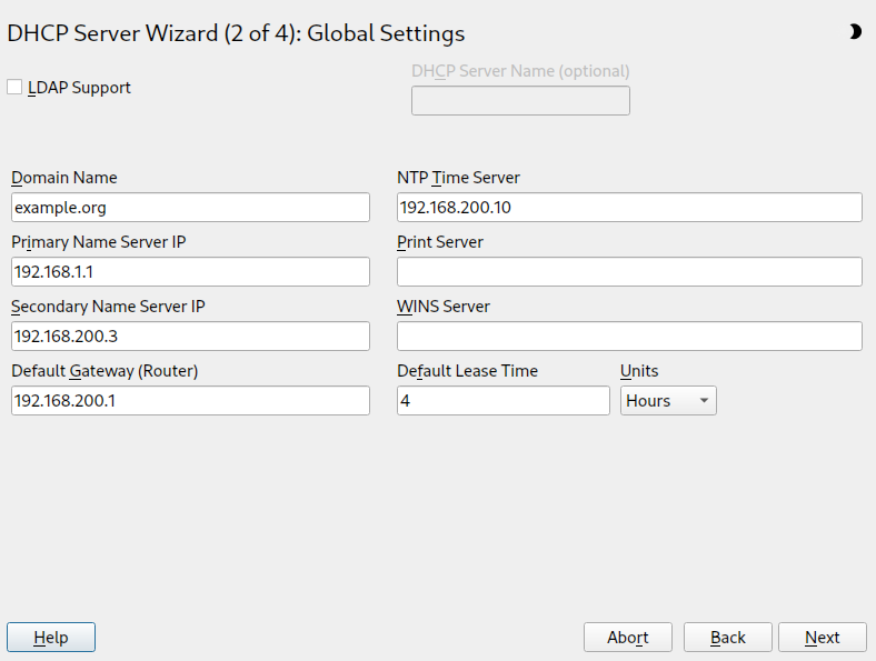 DHCP server: global settings DHCP server: global settings