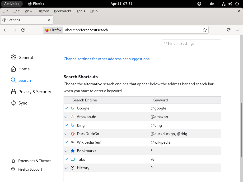 Firefox—manage search engines Firefox—manage search engines