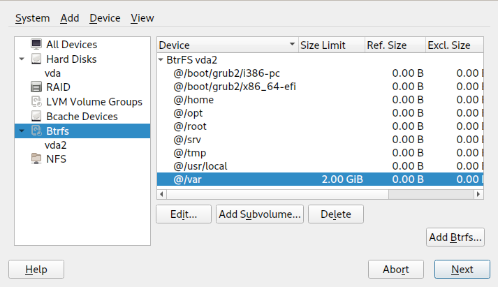 List of subvolumes for a device List of subvolumes for a device