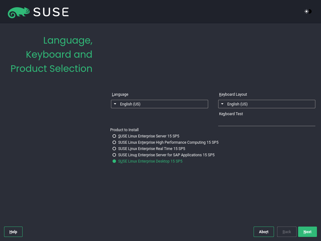 Language, keyboard, and product selection Language, keyboard, and product selection