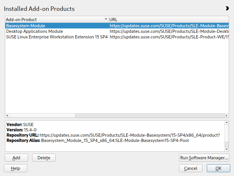 Installed Add-on Products dialog Installed Add-on Products dialog