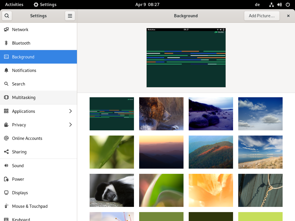 GNOME Background settings GNOME Background settings