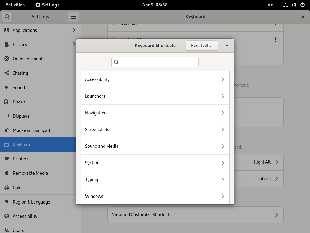 Keyboard shortcut dialog Keyboard shortcut dialog