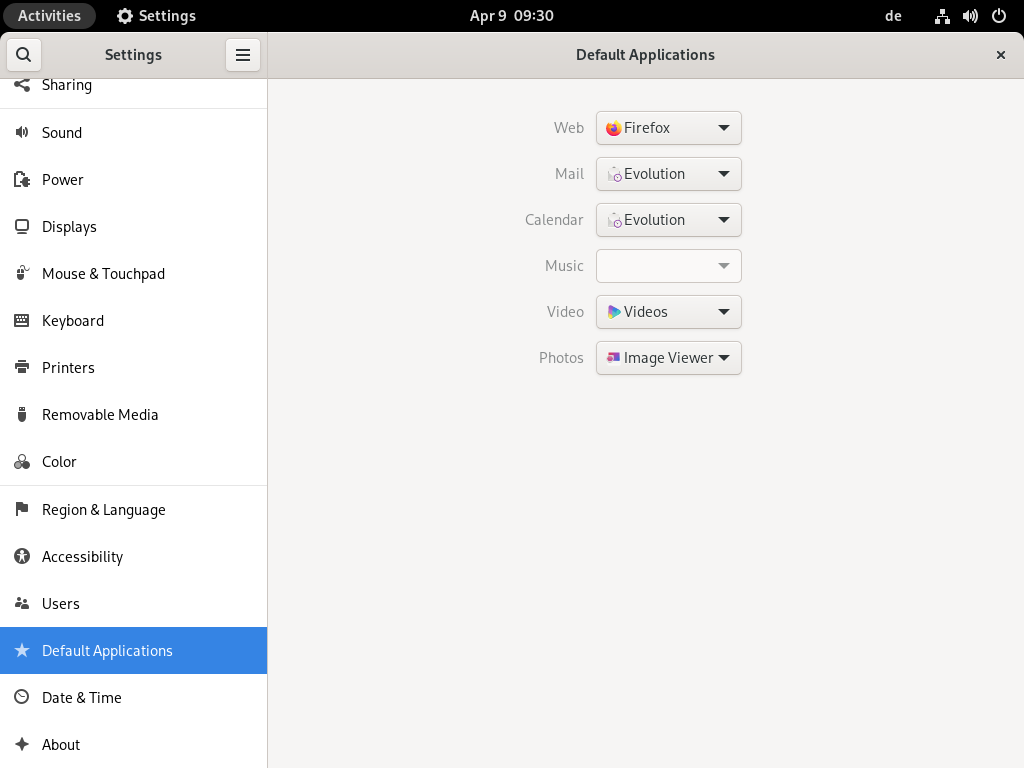 Default applications Default applications
