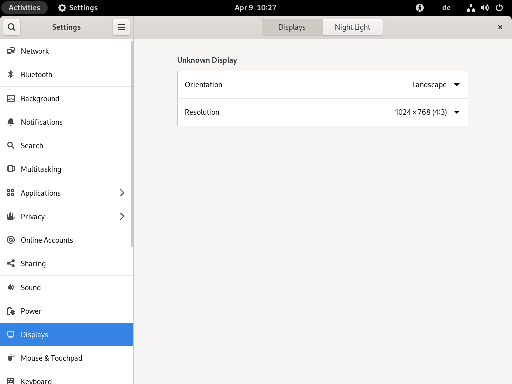 Single monitor settings dialog Single monitor settings dialog