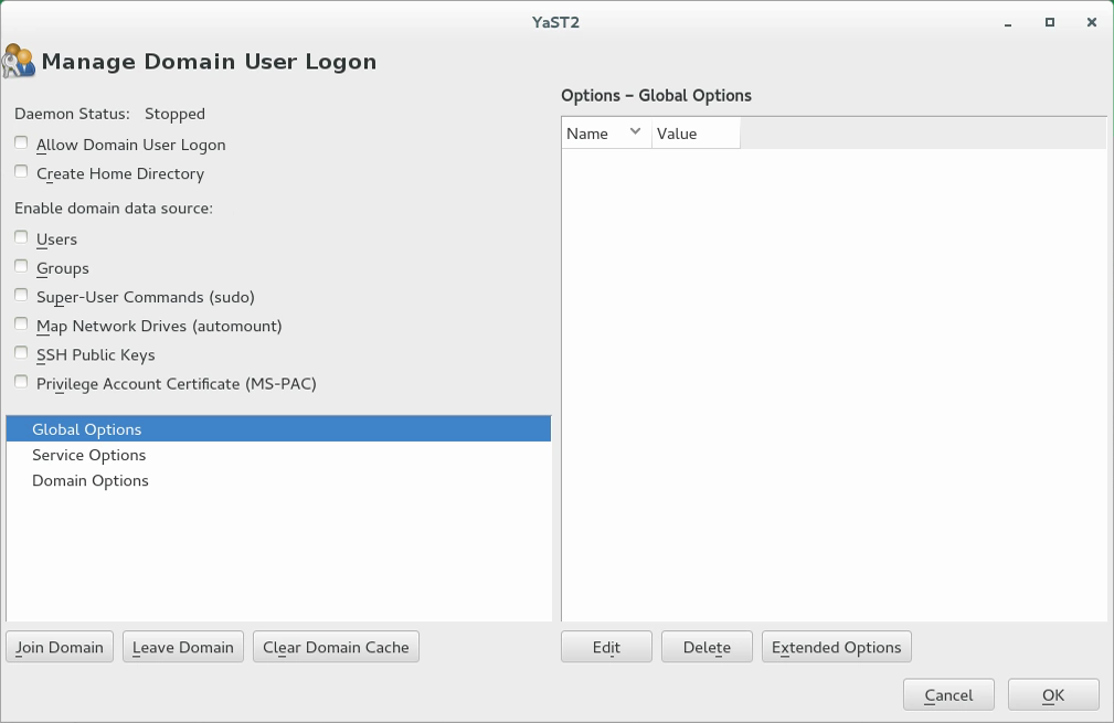 Configuration window of User logon management Configuration window of User logon management