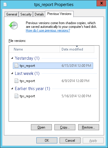 Previous versions tab Previous versions tab
