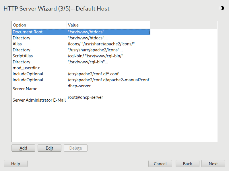 HTTP server wizard: default host HTTP server wizard: default host
