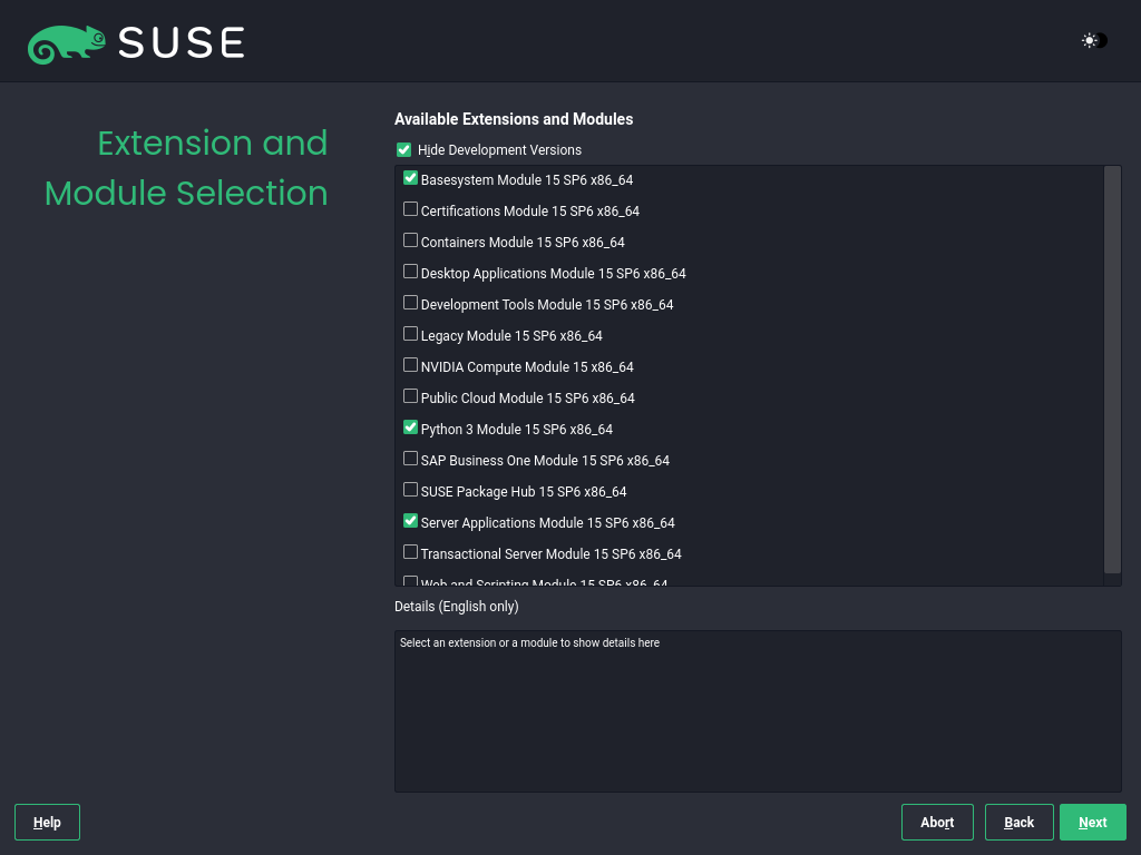 Extension and Module Selection Extension and Module Selection