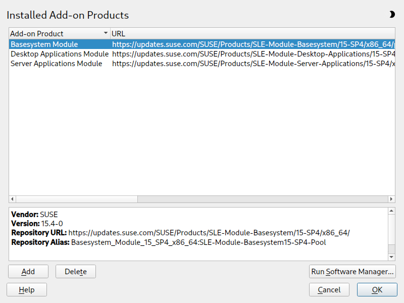 Installed Add-on Products dialog Installed Add-on Products dialog