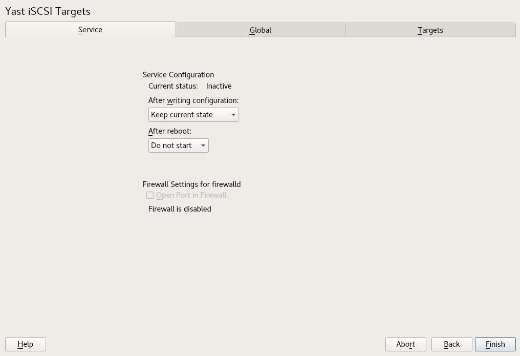 #1: iSCSI LIO target service start-up and firewall settings #1: iSCSI LIO target service start-up and firewall settings