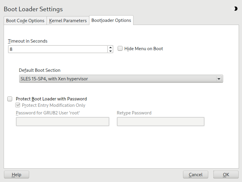 Boot loader settings Boot loader settings