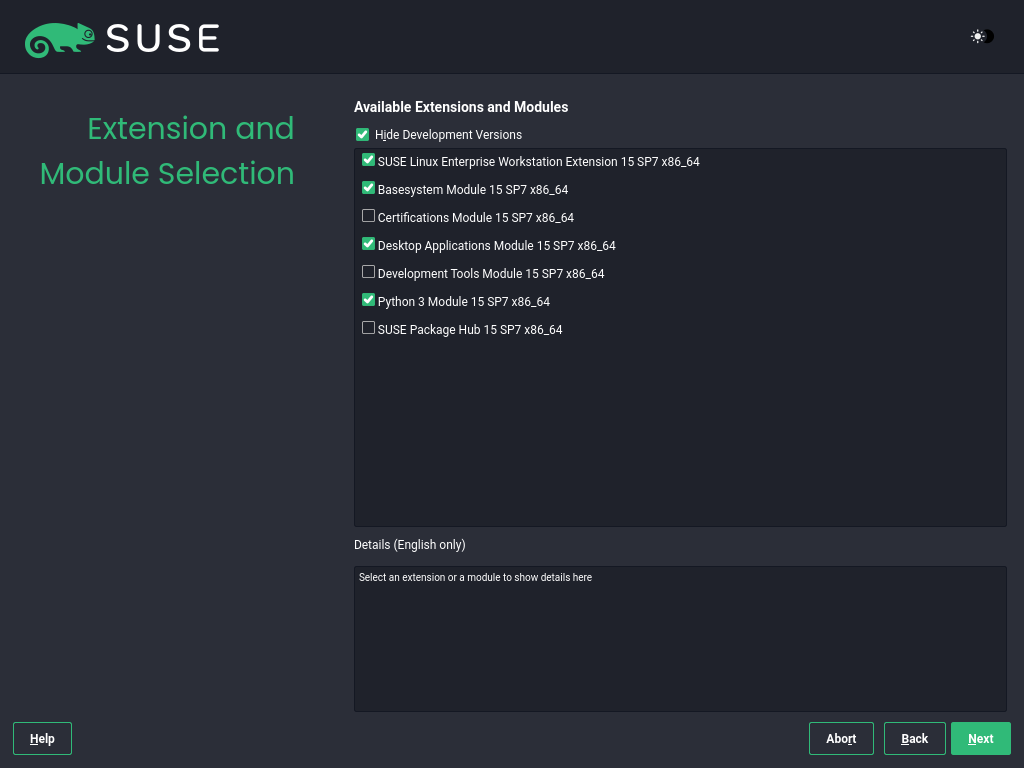 Extension and Module Selection Extension and Module Selection