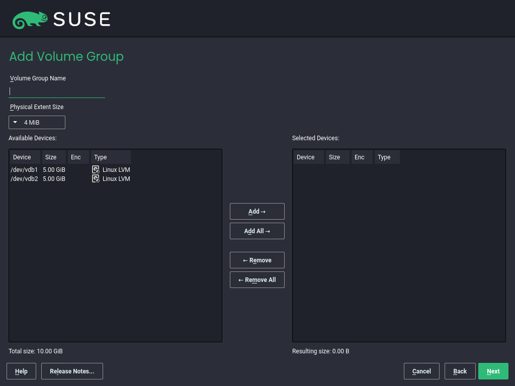 Creating a volume group Creating a volume group