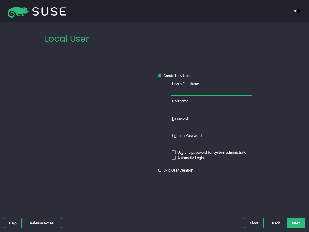Create New User Create New User