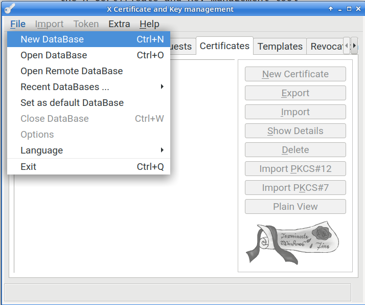Create a new XCA database Create a new XCA database