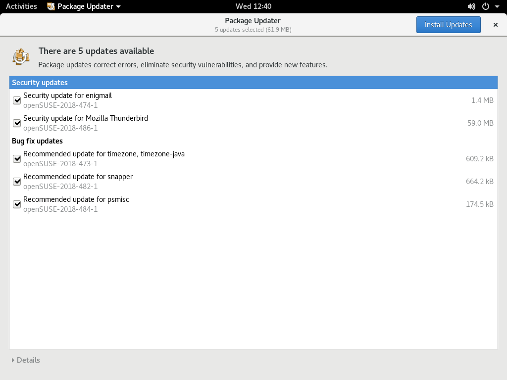 #1: Installing patches and updates with the GNOME package updater #1: Installing patches and updates with the GNOME package updater