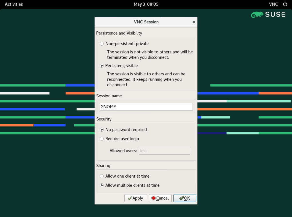 VNC session settings VNC session settings