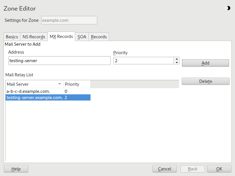 DNS server: Zone Editor (MX Records) DNS server: Zone Editor (MX Records)