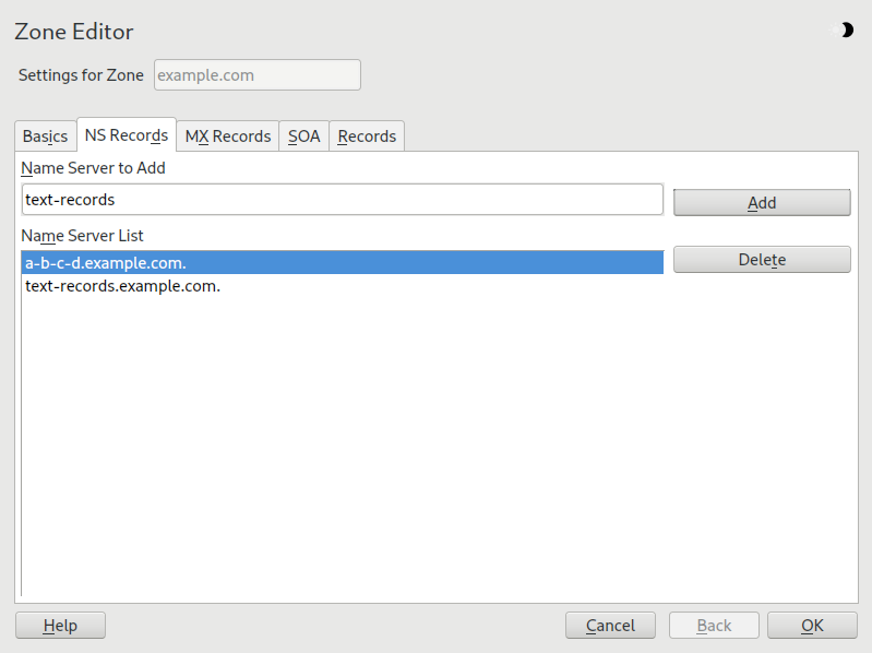 DNS server: Zone Editor (NS Records) DNS server: Zone Editor (NS Records)