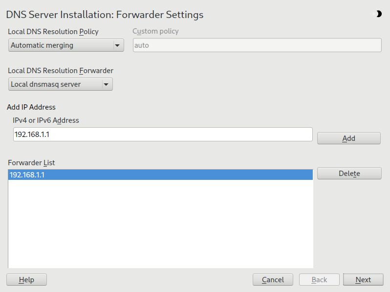 DNS server installation: forwarder settings DNS server installation: forwarder settings