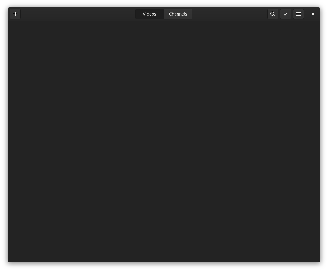 GNOME Videos application in dark theme with a clean, minimalist interface, containing Videos and Channels navigation tabs GNOME Videos application in dark theme with a clean, minimalist interface, containing Videos and Channels navigation tabs