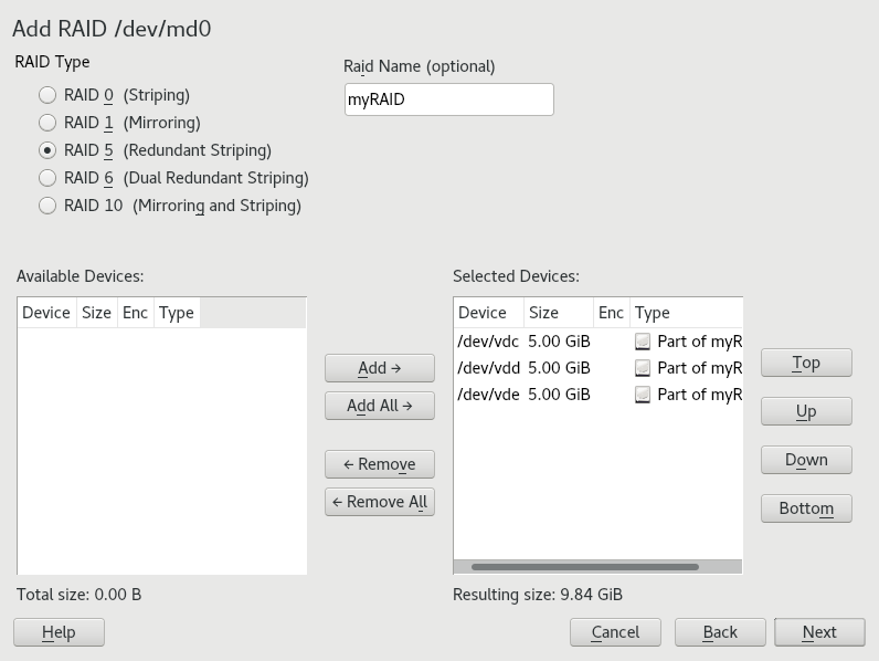 Example RAID 5 configuration Example RAID 5 configuration