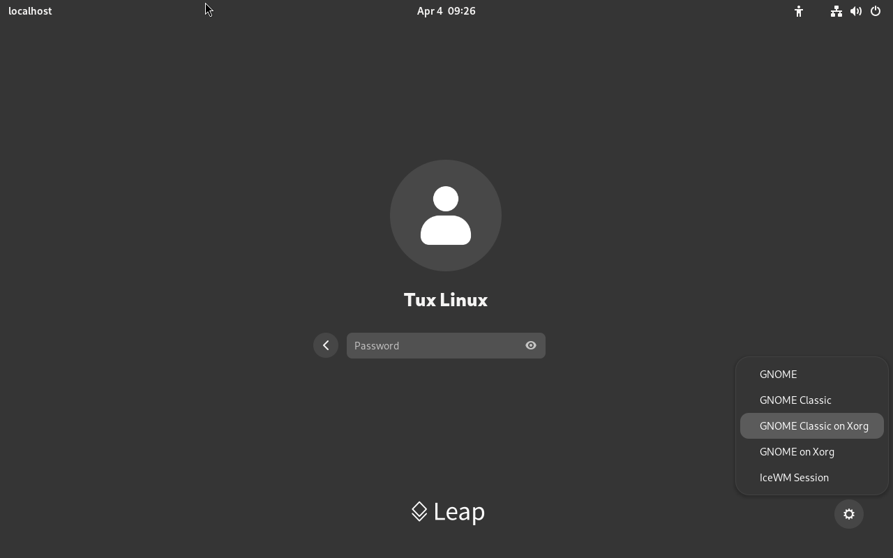 Selecting session types in the default GNOME login screen