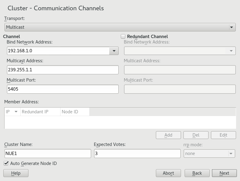 YaST Cluster—Multicast Configuration YaST Cluster—Multicast Configuration