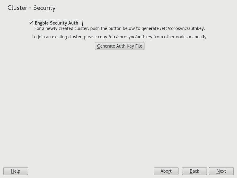 YaST Cluster—Security YaST Cluster—Security
