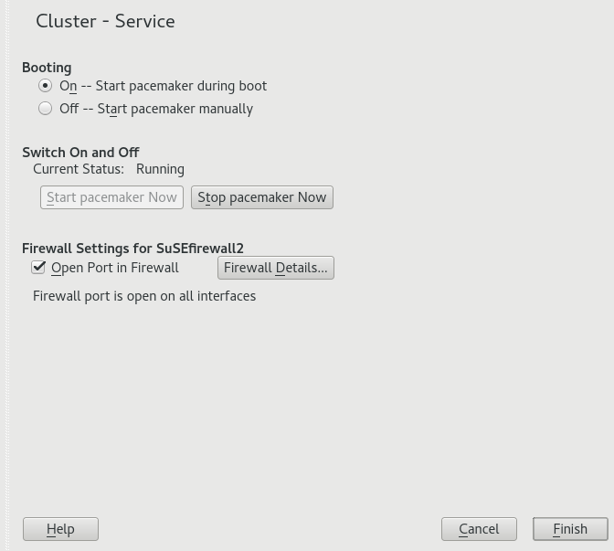 YaST Cluster—Services YaST Cluster—Services