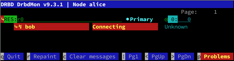 Showing a bad connection by drbdmon Showing a bad connection by drbdmon