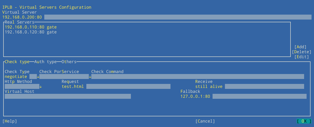YaST IP load balancing—virtual services YaST IP load balancing—virtual services