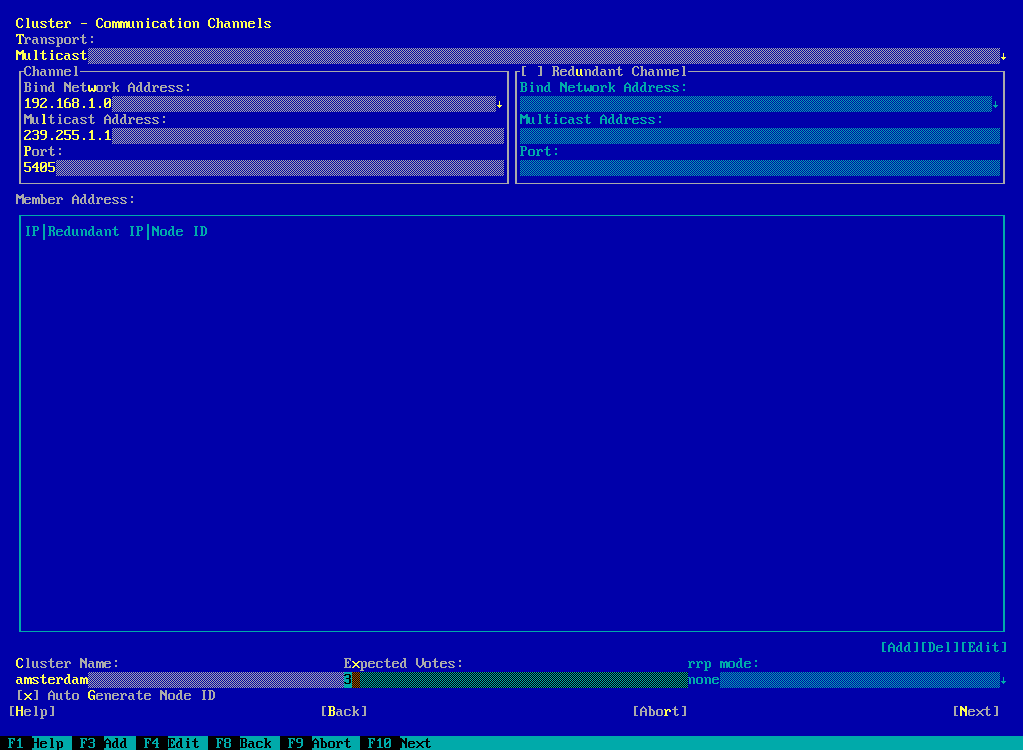 YaST Cluster—multicast configuration YaST Cluster—multicast configuration