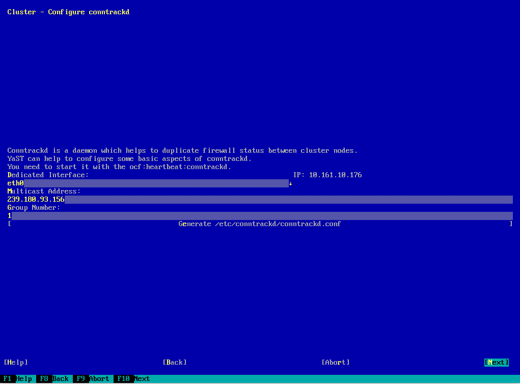 YaST Cluster—conntrackd YaST Cluster—conntrackd