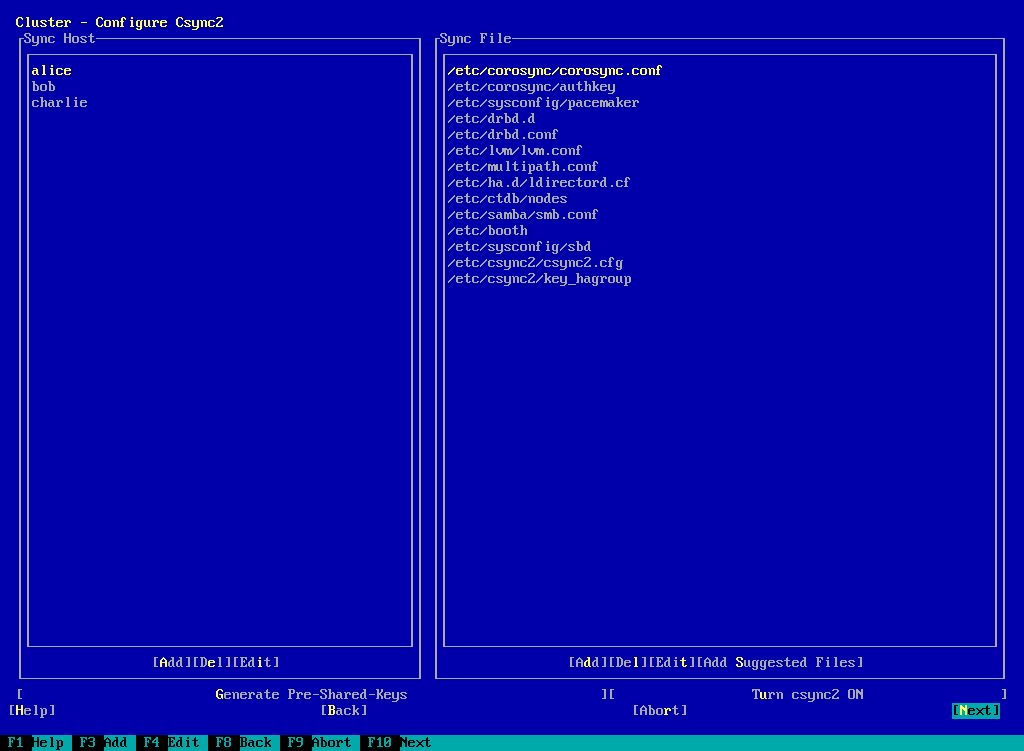 YaST Cluster—Csync2 YaST Cluster—Csync2