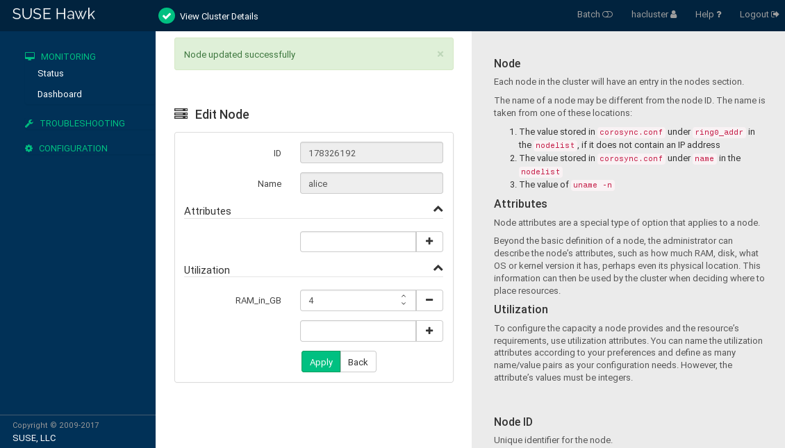 Hawk2's Edit Node screen, showing where to add and edit utilization attributes. Hawk2's Edit Node screen, showing where to add and edit utilization attributes.